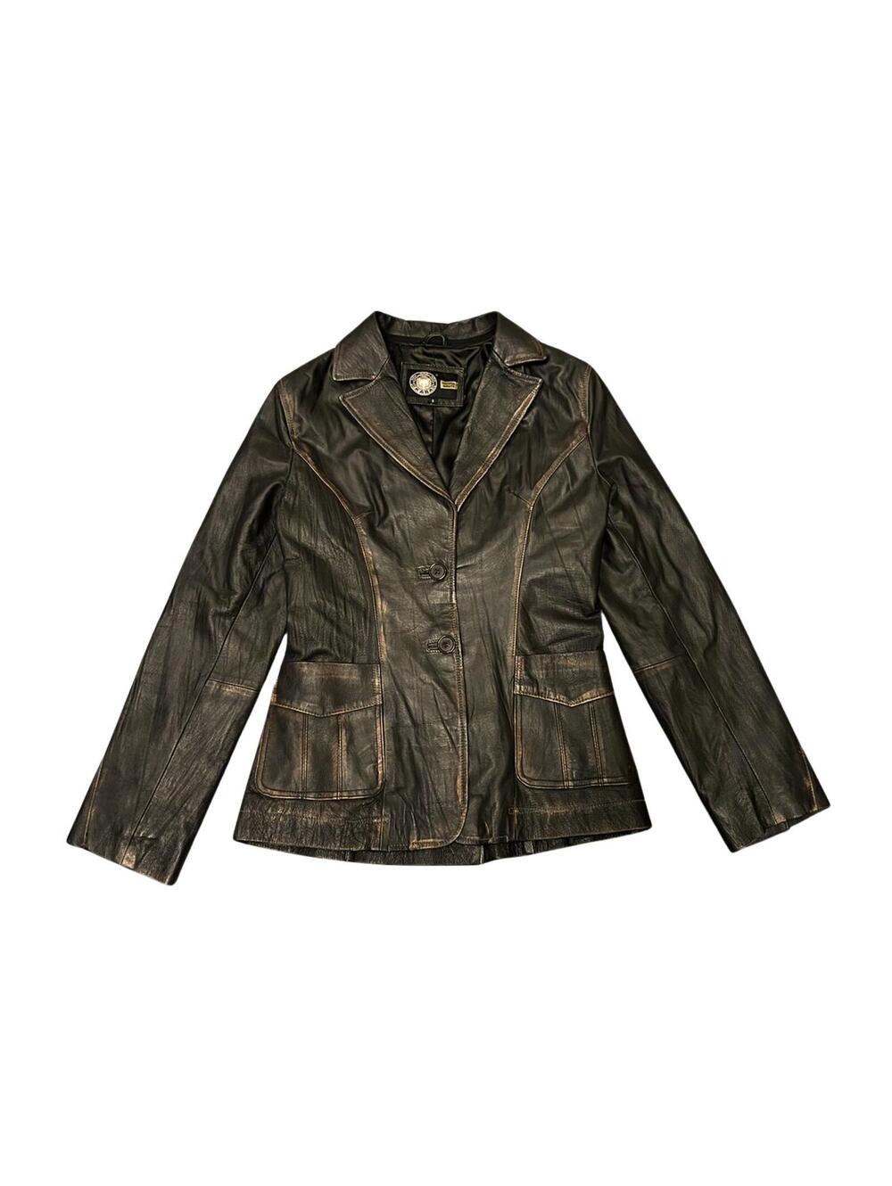 KARA Leather Jacket Brown Womens Small Fitted Style Button Front Vintage